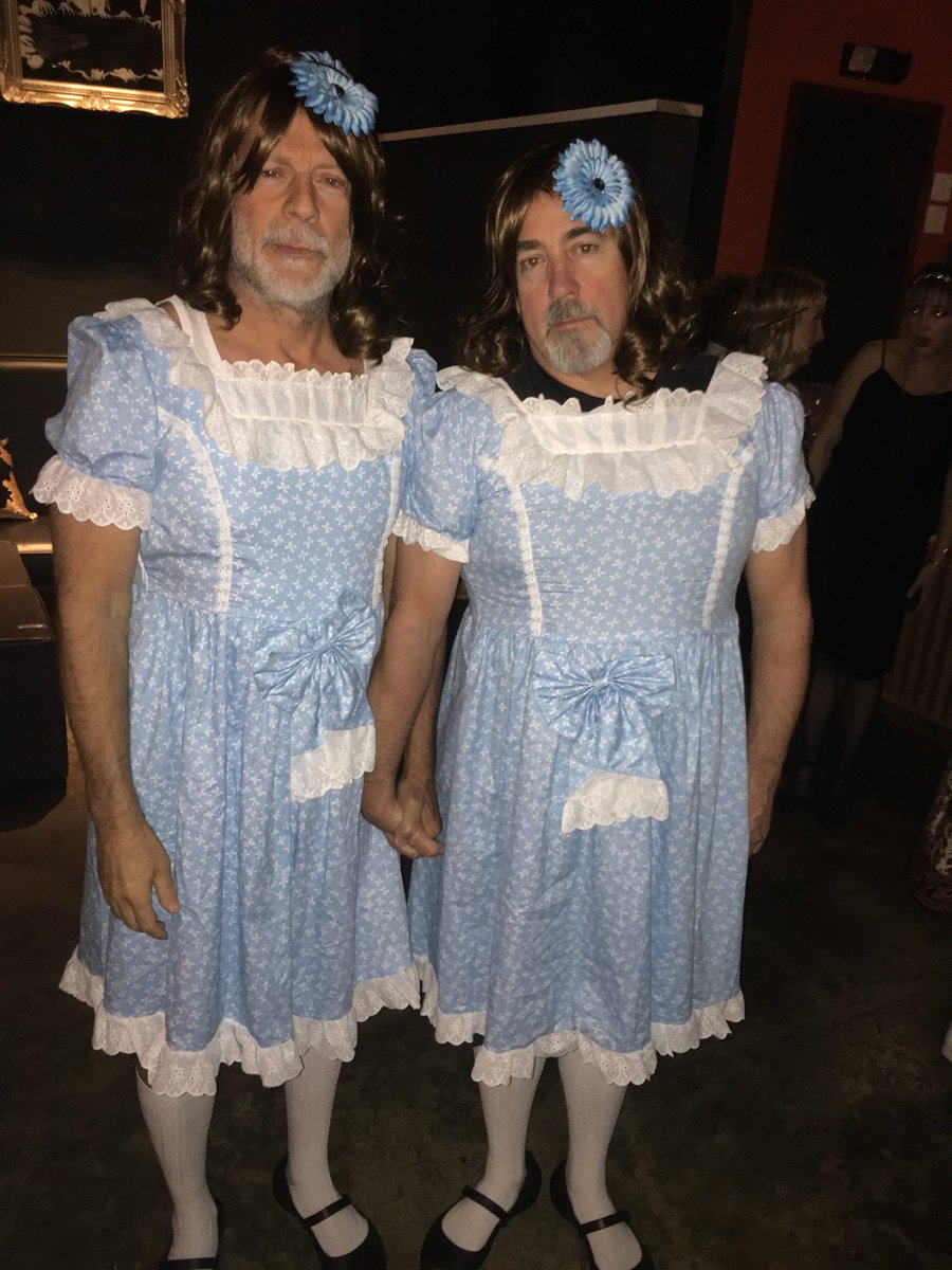 Bruce Willis and his assistant Stephen J. Eads as The Shining's Grady Twins. Pic: Twitter @SamuelLJackson