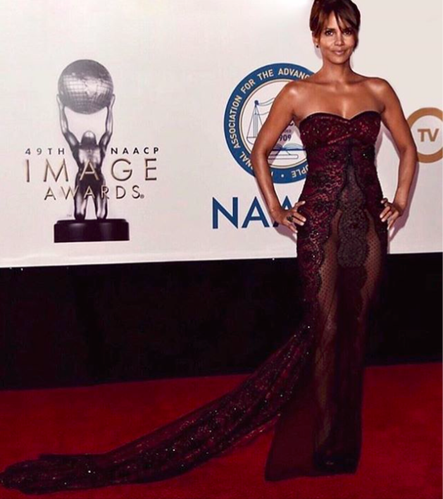 Halle Berry at the NACCP Images Awards wearing Reem Acra. Photo via Instagram @halleberry