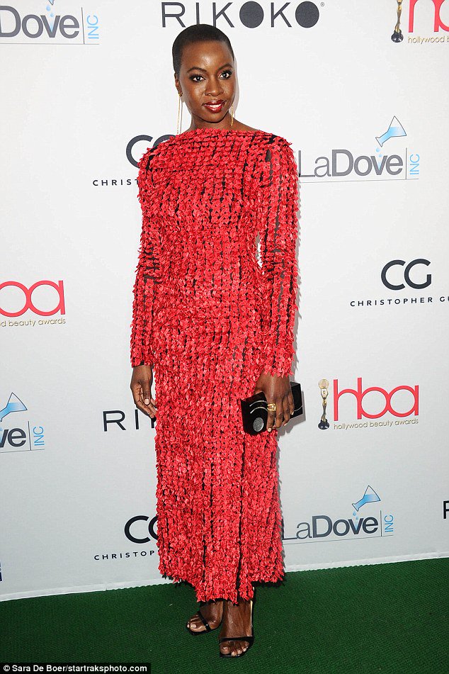 Danai Gurira wearing Christopher Kane to the 4th Annual #HollywoodBeautyAwards in LA