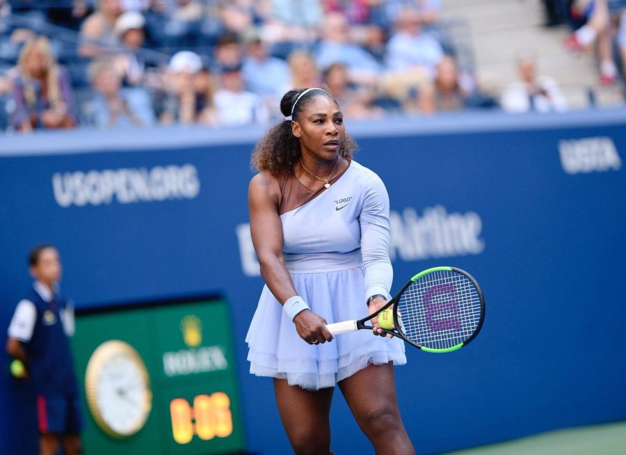 Serena Williams wearing a creation from her collaboration with Virgil Abloh of Off-White as she reaches the 2nd round of the US Open '18. Picture via Twitter @usopen