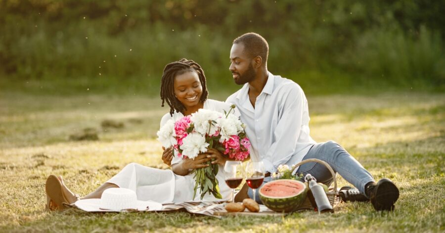 Young couple on a picnic date 